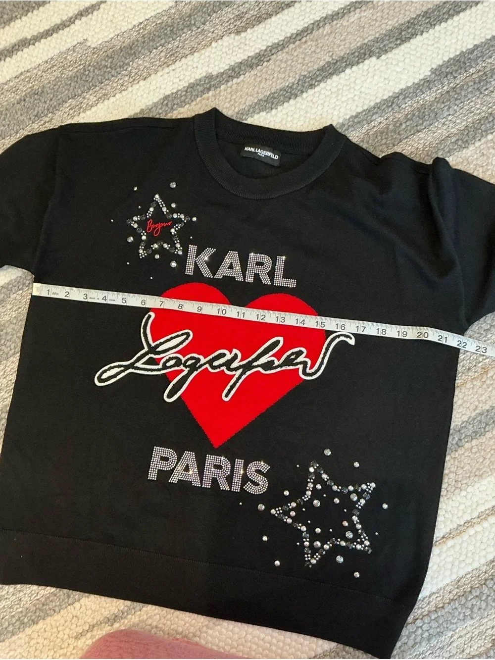 Karl Lagerfeld Black Sweater with Red Heart and Crystal Script